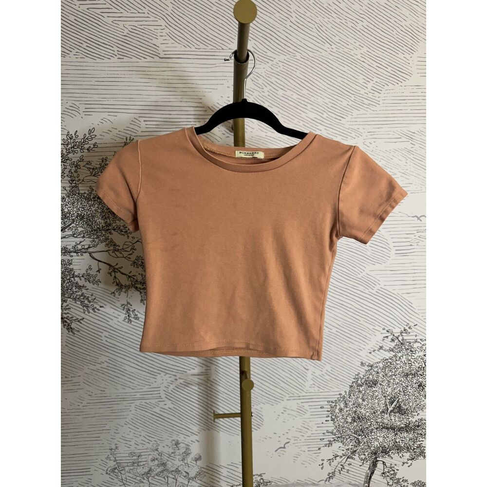 Burberry London Women's Peach Fitted Crop T Shirt Baby Tee Size Tag Missing